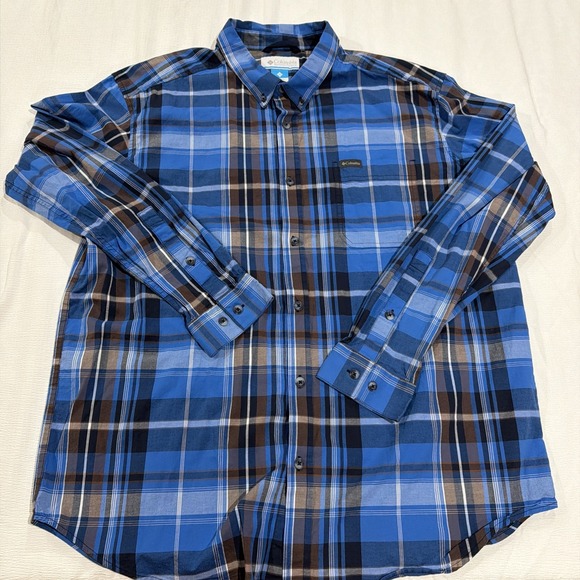 Columbia Other - Columbia Mens XL Blue Brown Plaid Long Sleeve Button Down Outdoor Shirt